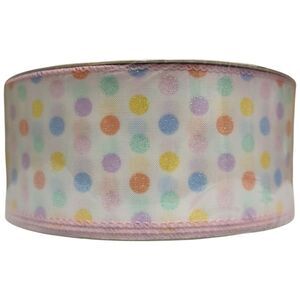 Member's Mark Premium Wired Edge Spring Ribbon, 2.5"x50Yds - Dots